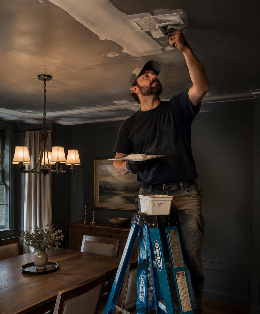 Freshly patched and painted drywall